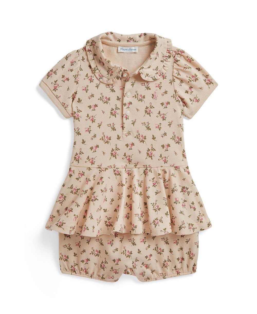 Polo Ralph Lauren Baby Girls' Floral Stretch Mesh Peplum Polo Shortall