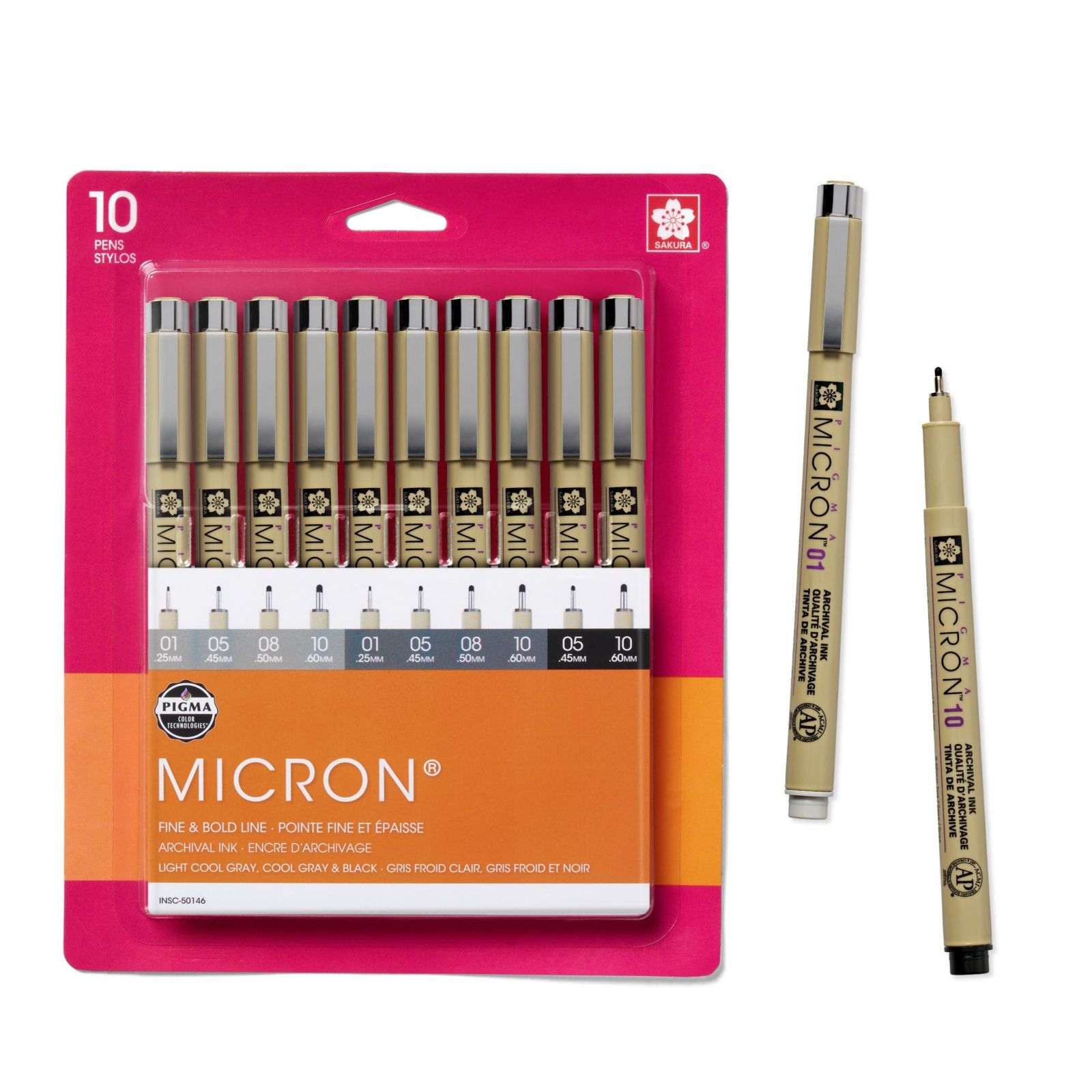 Набор линеров Sakura Pigma Micron, серая и черная чернила, 10 шт