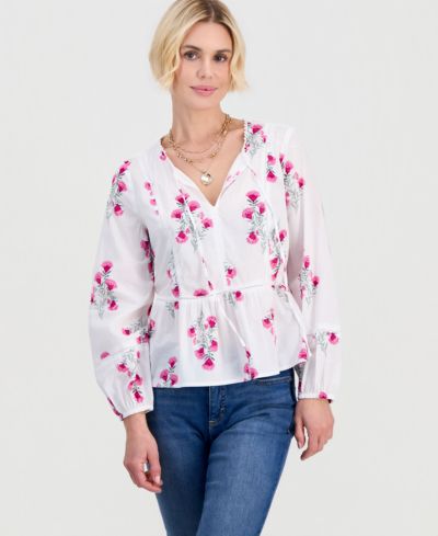 Style & Co Petite Cotton Floral-Embroidered Peplum Top, Macy's Exclusive