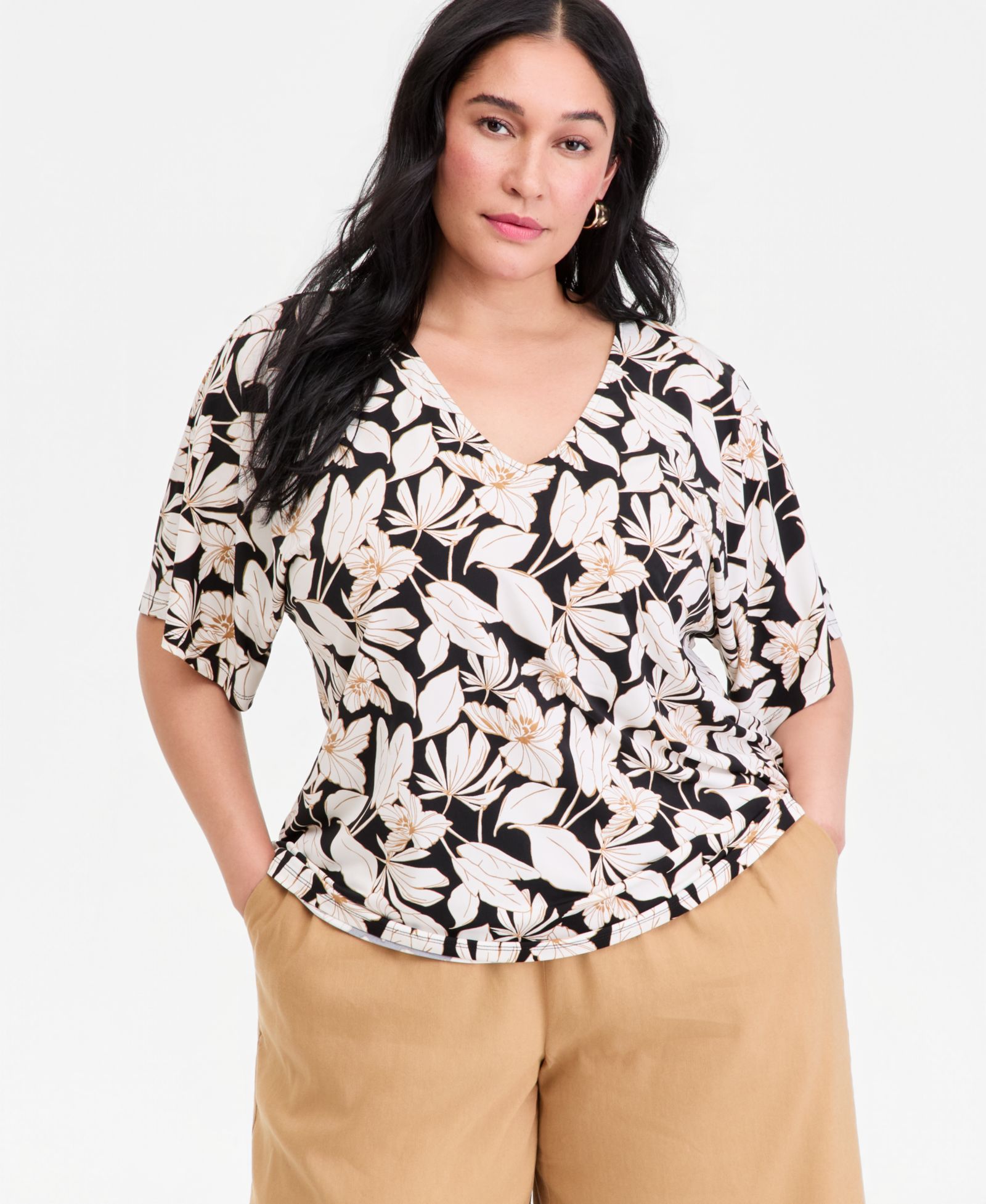 I.N.C. International Concepts Plus Size топ с принтом и рукавами Flutter-Sleeve