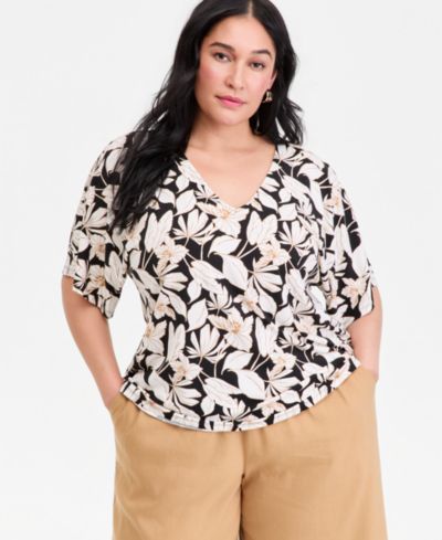 I.N.C. International Concepts Plus Size топ с принтом и рукавами Flutter-Sleeve
