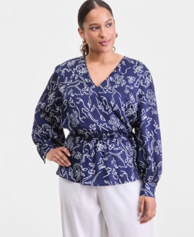 I.N.C. International Concepts Plus Size Printed Peplum Blouse, Macy's Exclusive