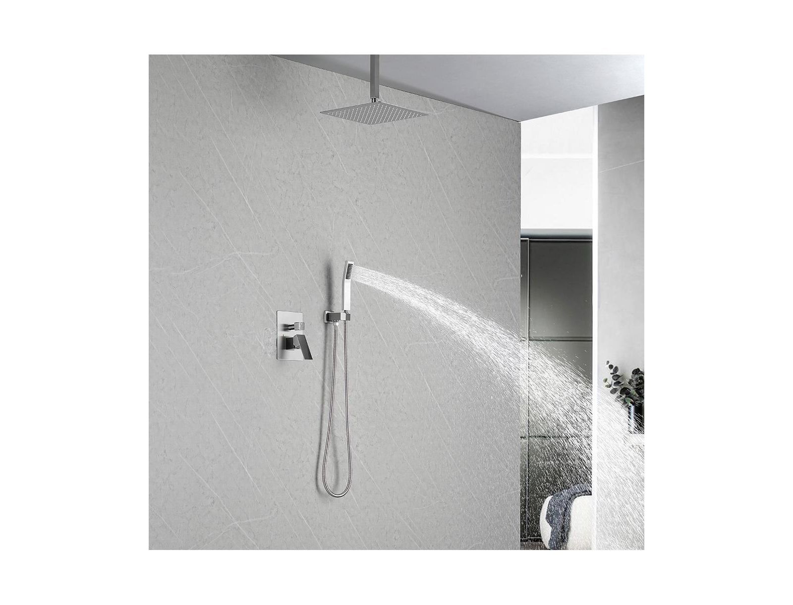 BUSDAYS 12" Rain Shower Head Systems Wall Mounted Shower Brushed Nickel