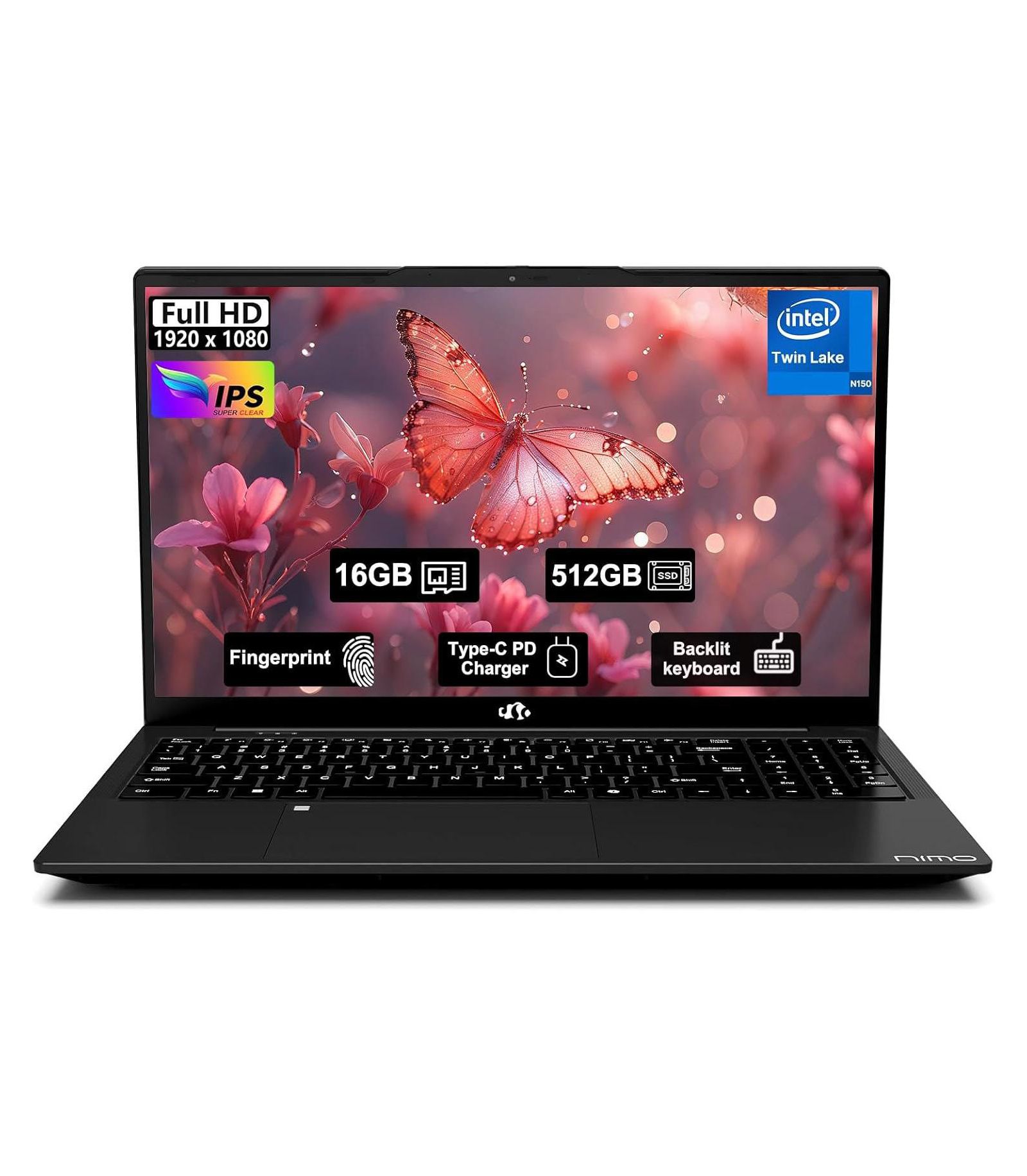 Ноутбук NIMO 15.6" FHD IPS 16GB RAM 512GB SSD 4 ядра 13th Gen Intel N150 3.6GHz Fingerprint Wi-Fi 6