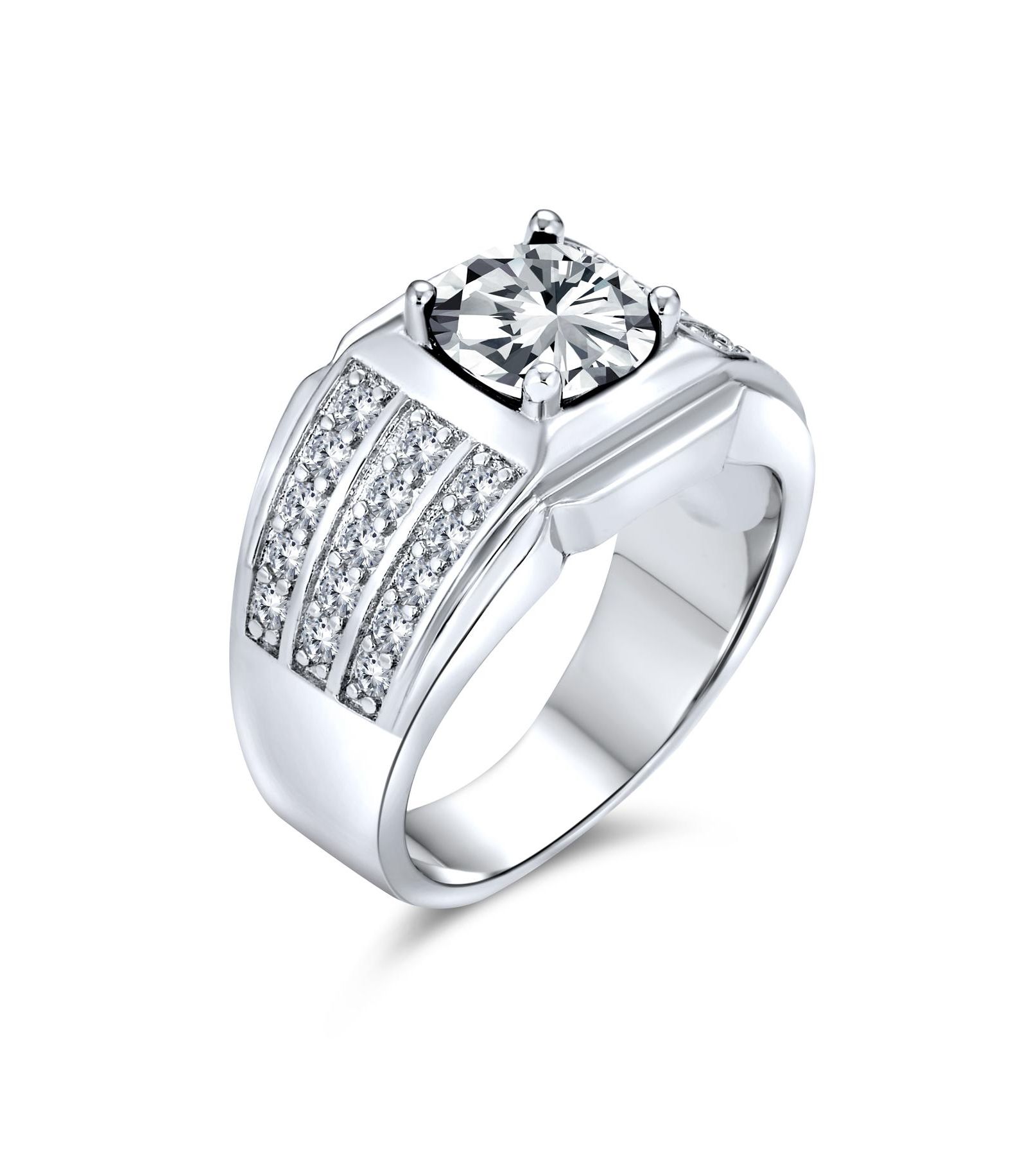 Кольцо Bling Jewelry 3 Row Pave Band с 3CT Cubic Zirconia CZ Solitaire, серебреное покрытие