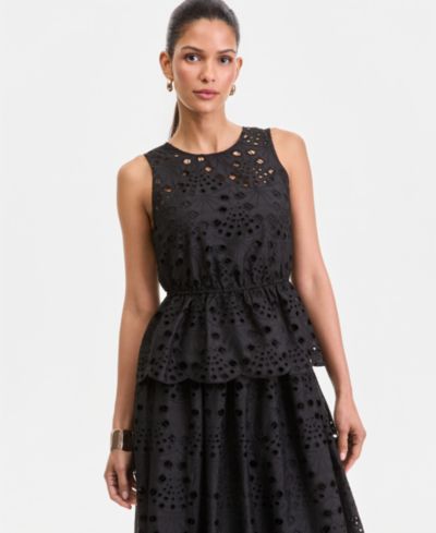 I.N.C. International Concepts Women's Sleeveless Eyelet Lace Peplum Top, Macy's Exclusive