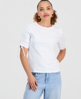 I.N.C. International Concepts Petite хлопковый топ Petite с завязками и круглым вырезом