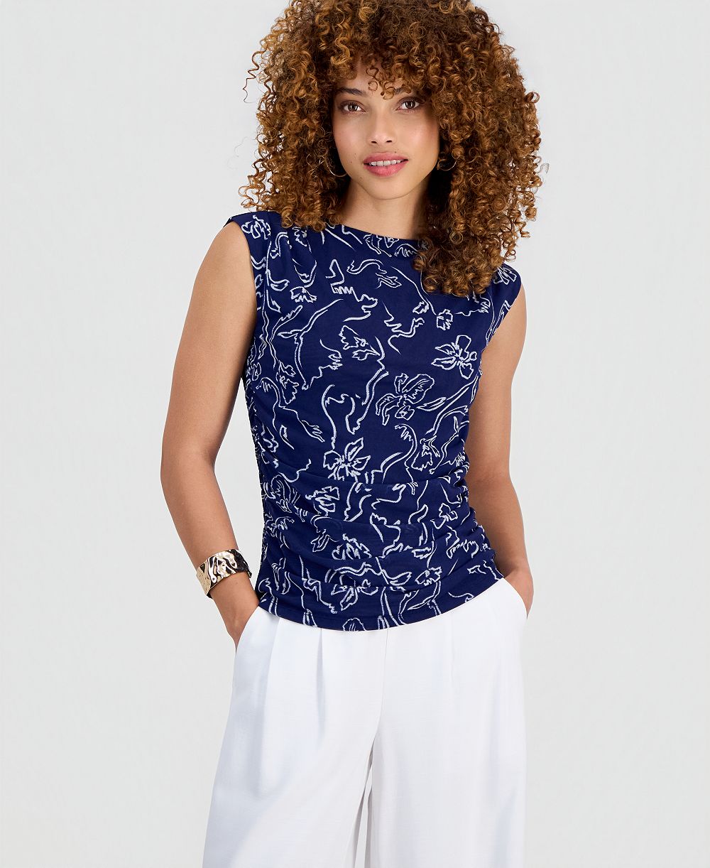Топ I.N.C. International Concepts Petite Sleeveless Printed Mesh