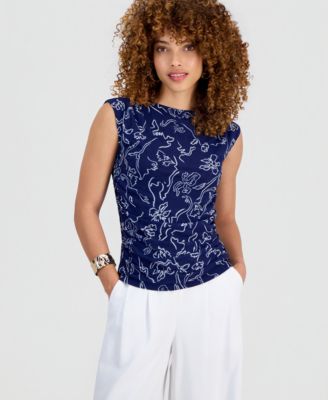Топ I.N.C. International Concepts Petite Sleeveless Printed Mesh