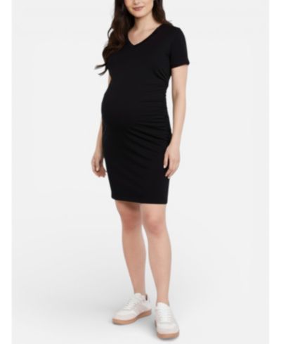 Женское платье Motherhood Maternity V-Neck Short Sleeve Side Ruched Bodycon Mini