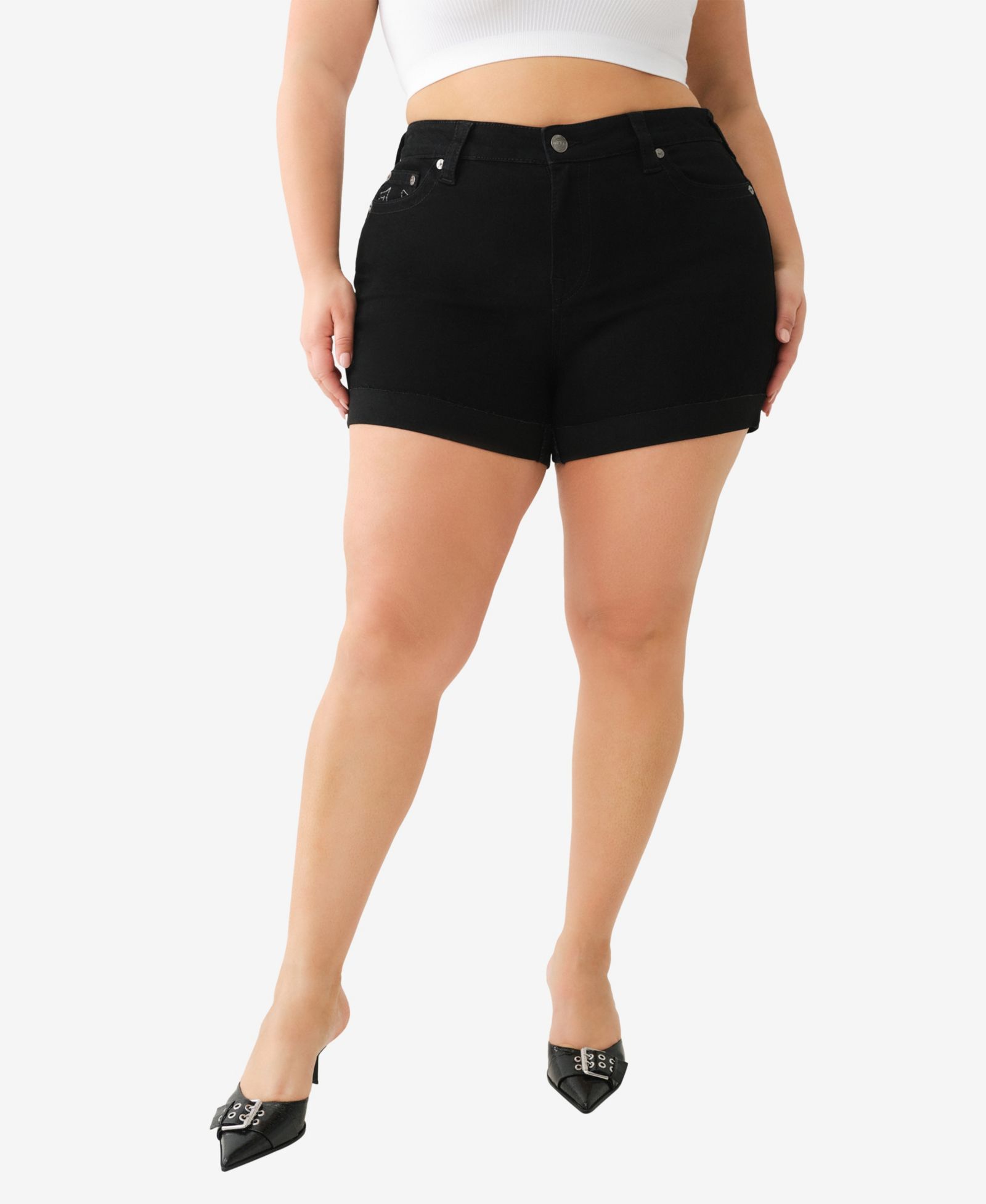 True Religion Plus Size Jennie Mid-Rise Curvy Rolled Shorts