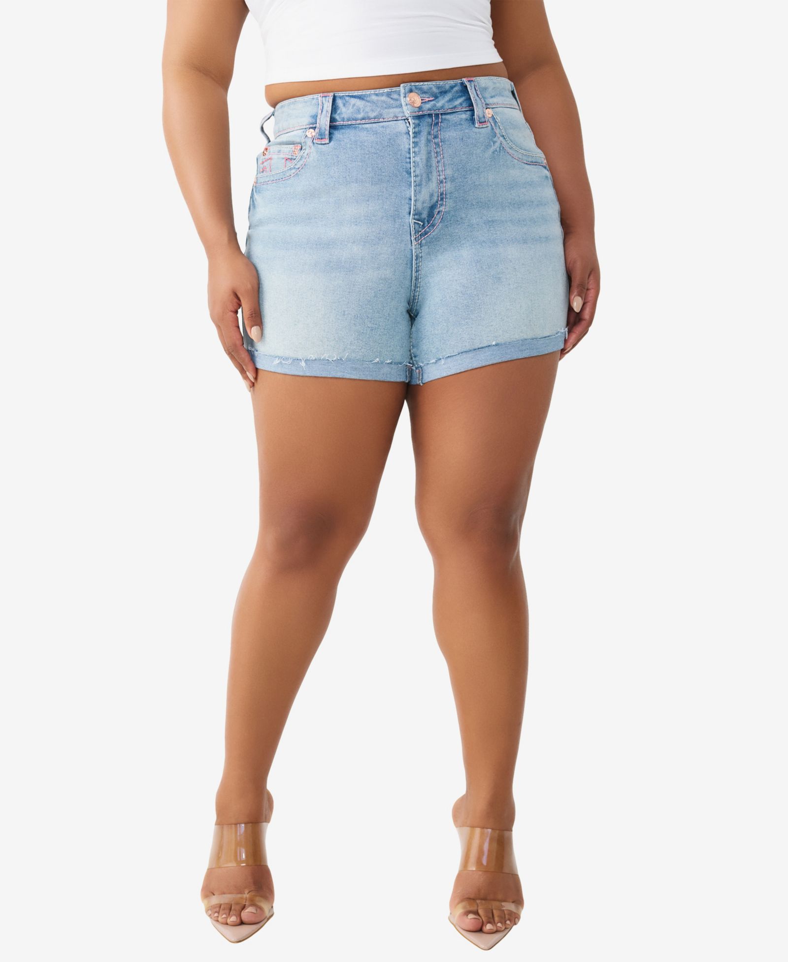 True Religion Plus Size Jennie Mid-Rise Big T-Shorts