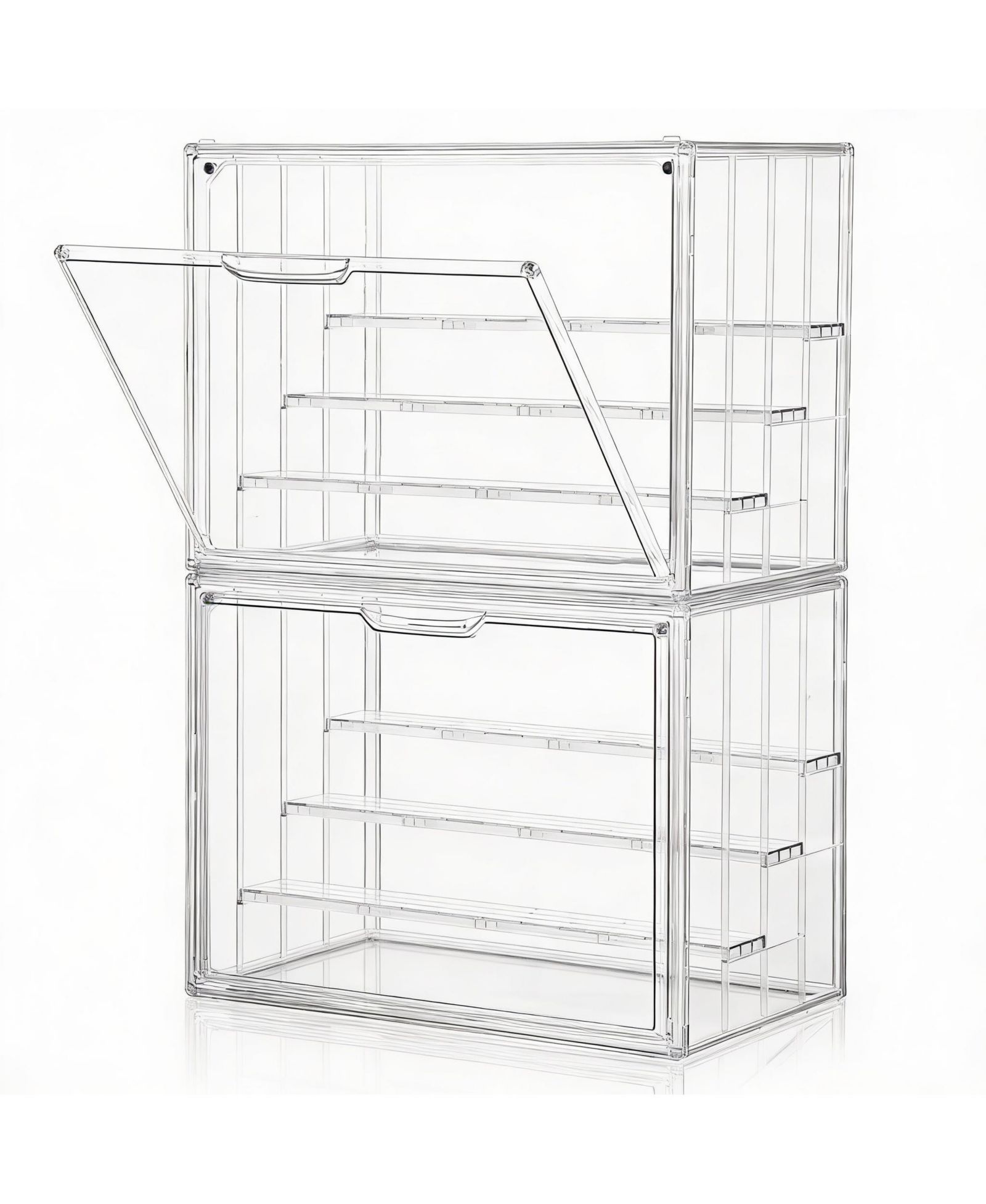YIGII Clear Acrylic Display Case with 3 Adjustable Dividers for Storage