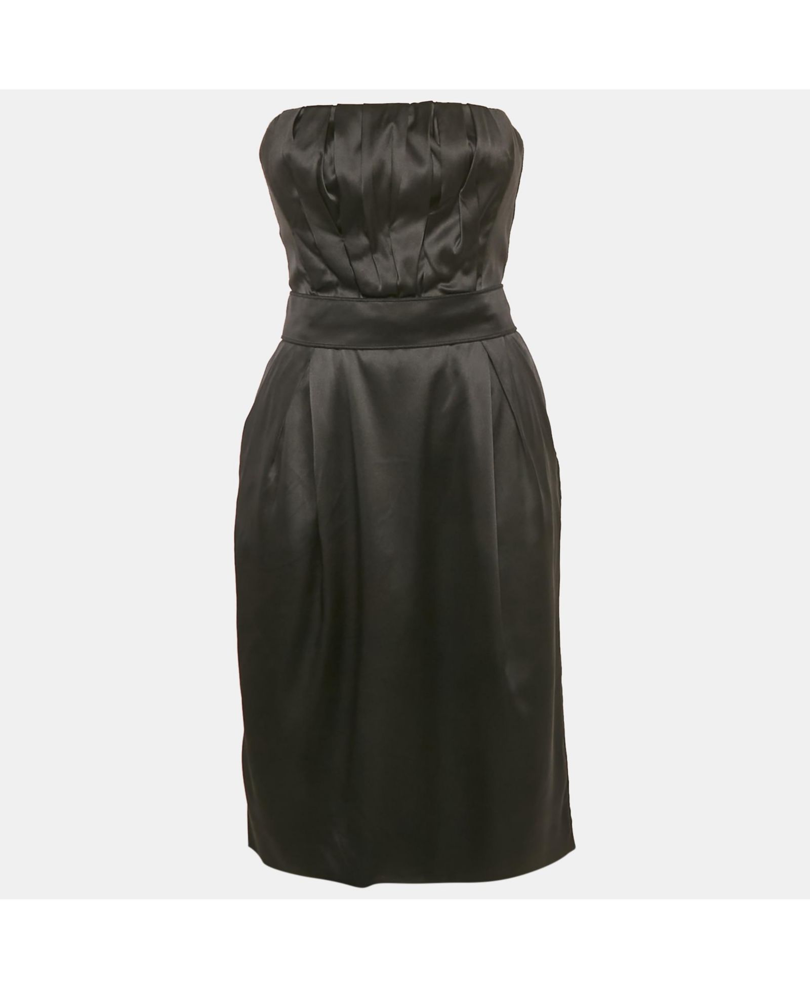 Pre-Owned Dolce & Gabbana Women's Black Satin Strapless Short Dress