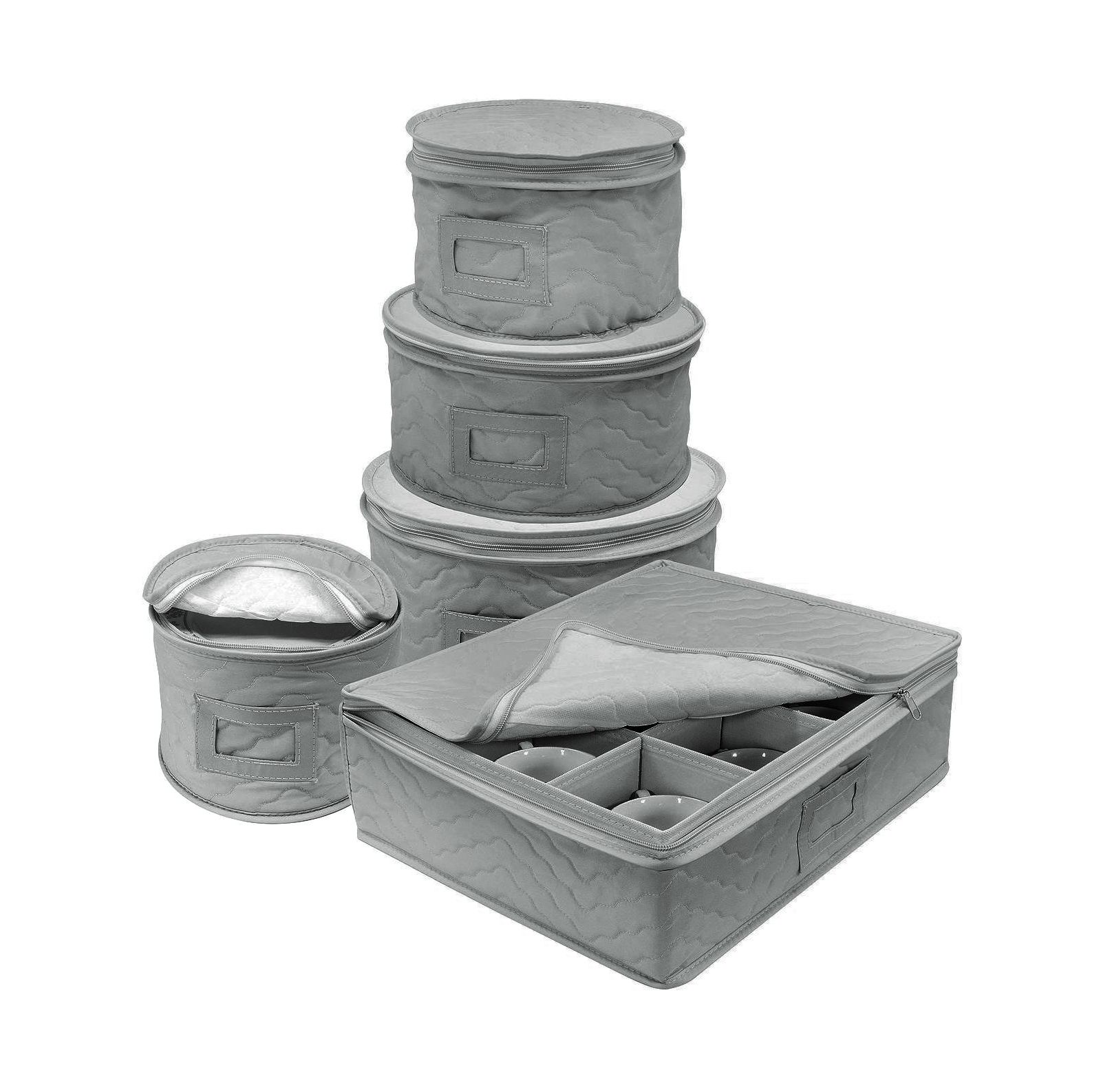 Sorbus 5-Piece Quilted Dinnerware Storage Set - for Transporting Dishes, Round Plates, Glassware, Cups, and mugs with Felt Plate Protectors