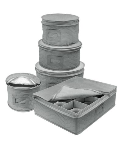 Sorbus 5-Piece Quilted Dinnerware Storage Set - for Transporting Dishes, Round Plates, Glassware, Cups, and mugs with Felt Plate Protectors