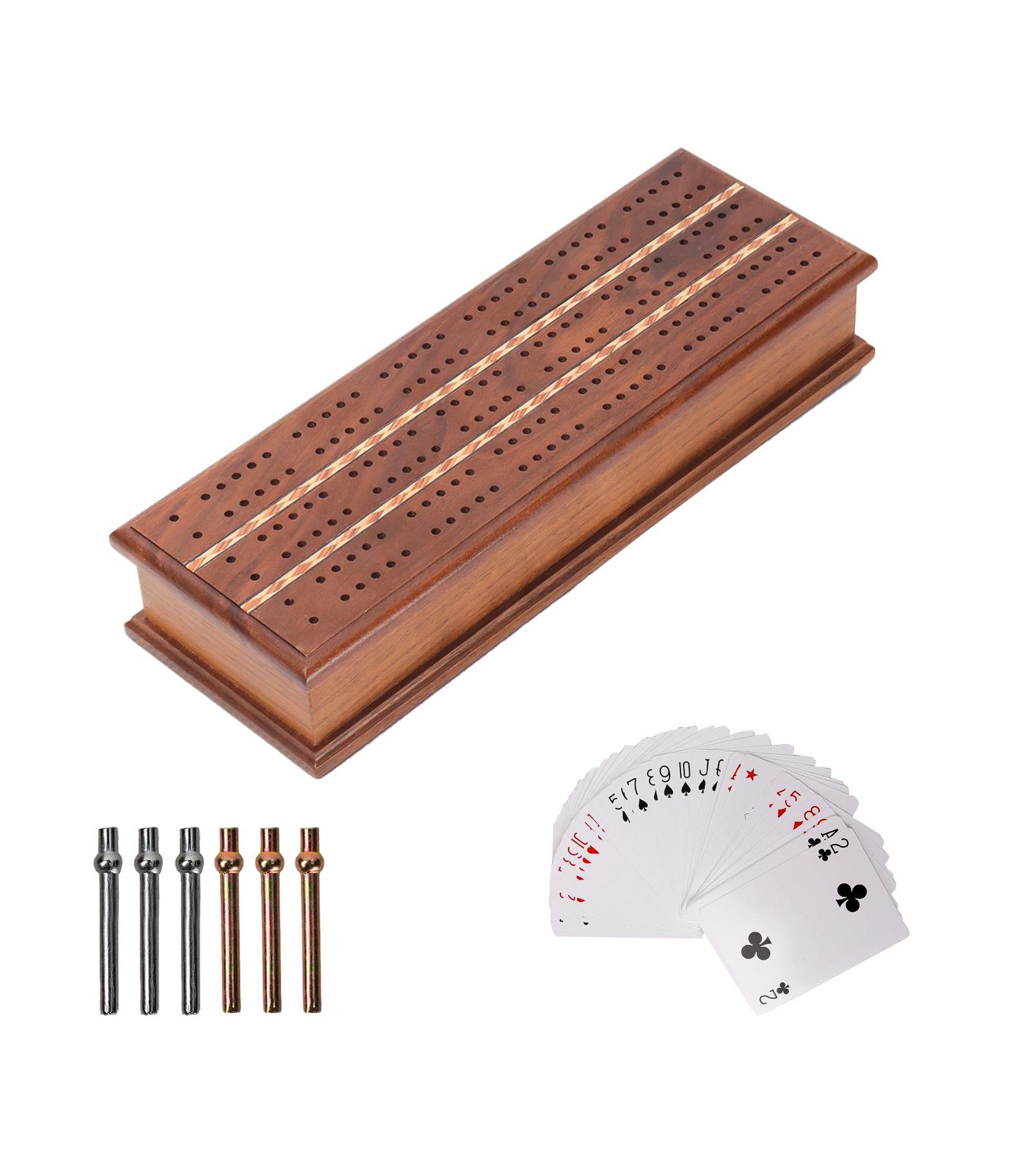 GSE Games & Sports Expert Настольная игра Cribbage Wooden 2-Track с картами и выдвижным ящиком