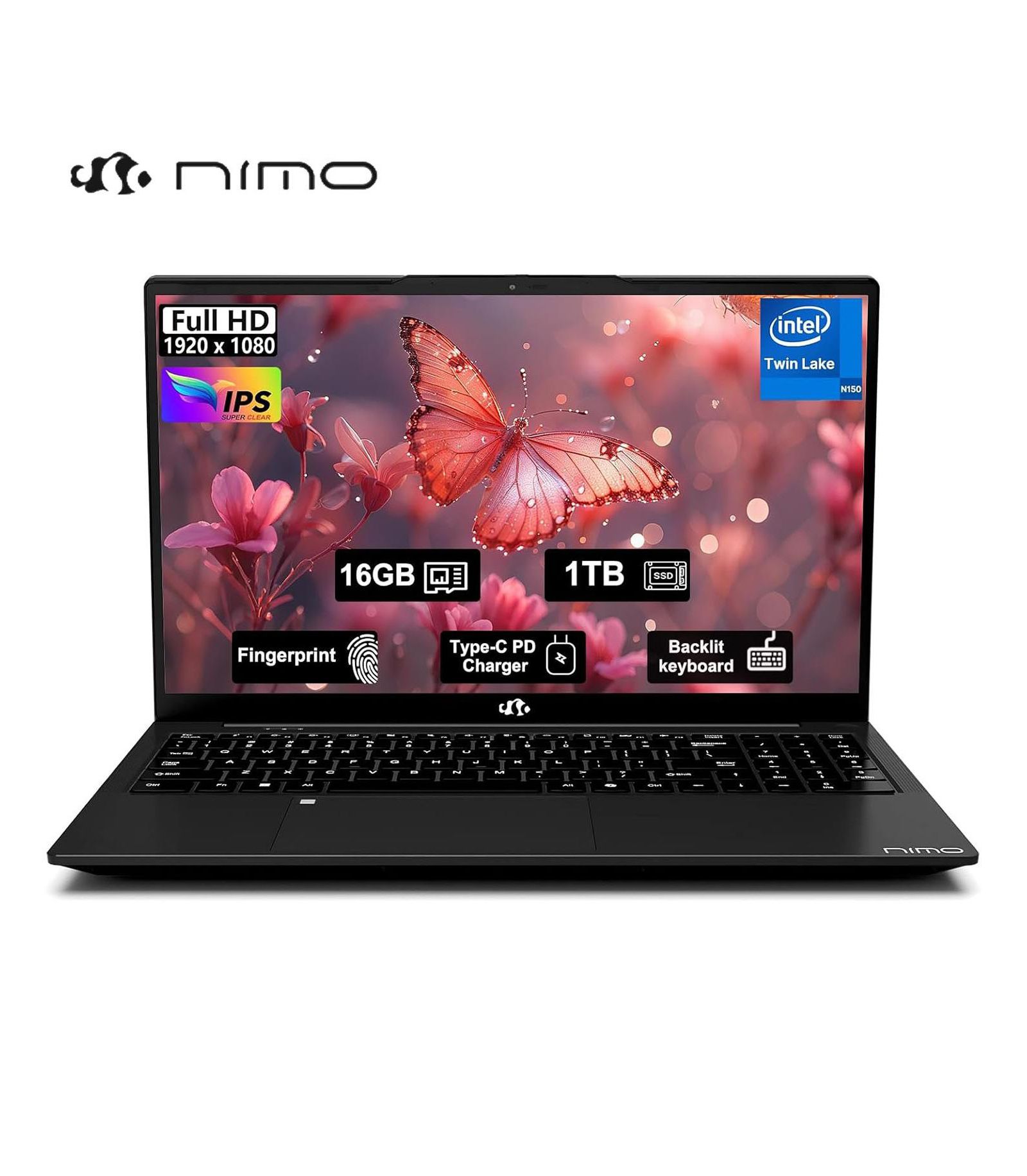 NIMO ноутбук 15.6" FHD IPS 16GB RAM 1TB SSD 4 ядра 13th Gen Intel N150 3.6GHz Fingerprint Wi-Fi 6