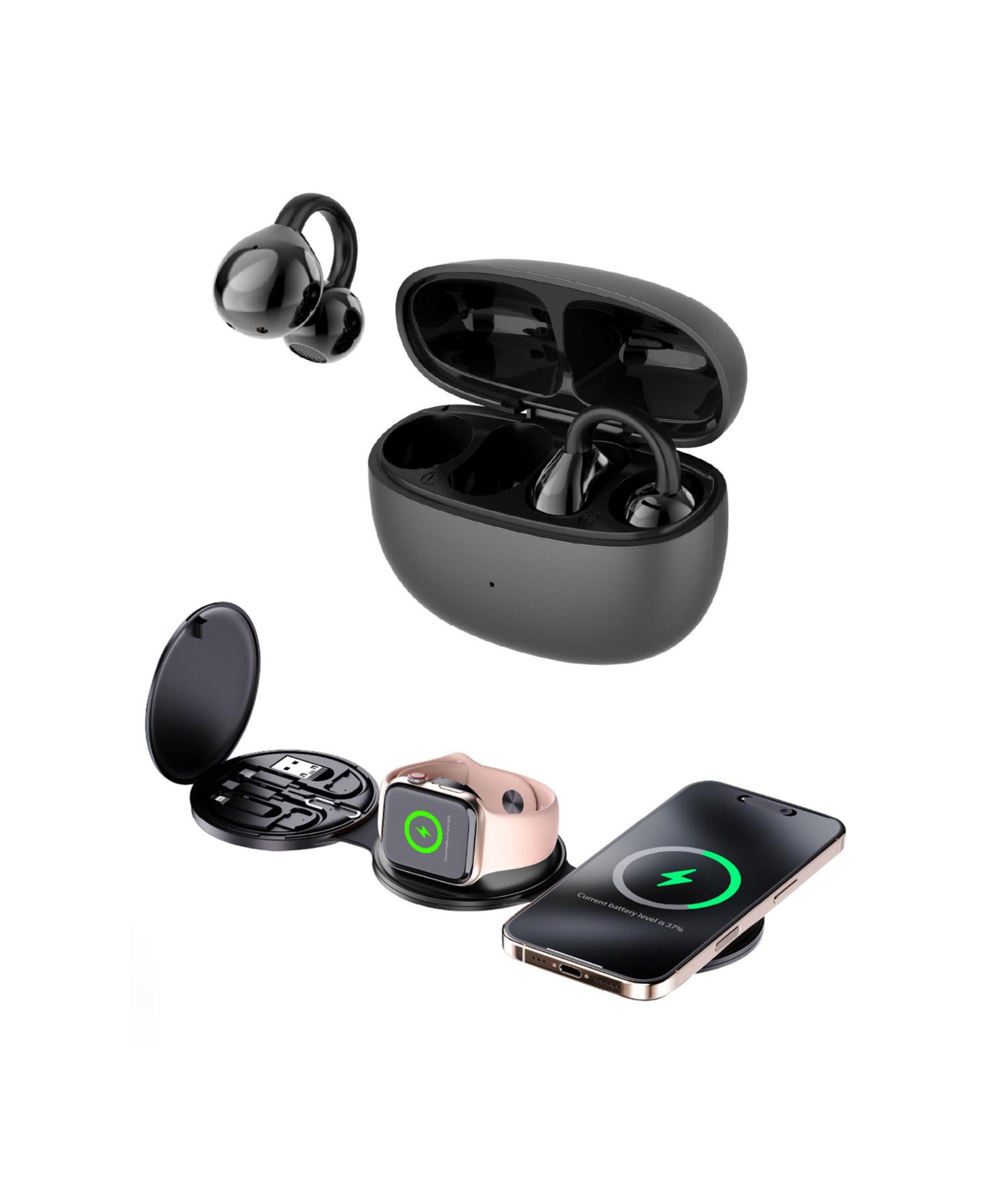 Набор PURSONIC Power & Sound Essentials: 5-в-1 беспроводная зарядная станция + беспроводные наушники
