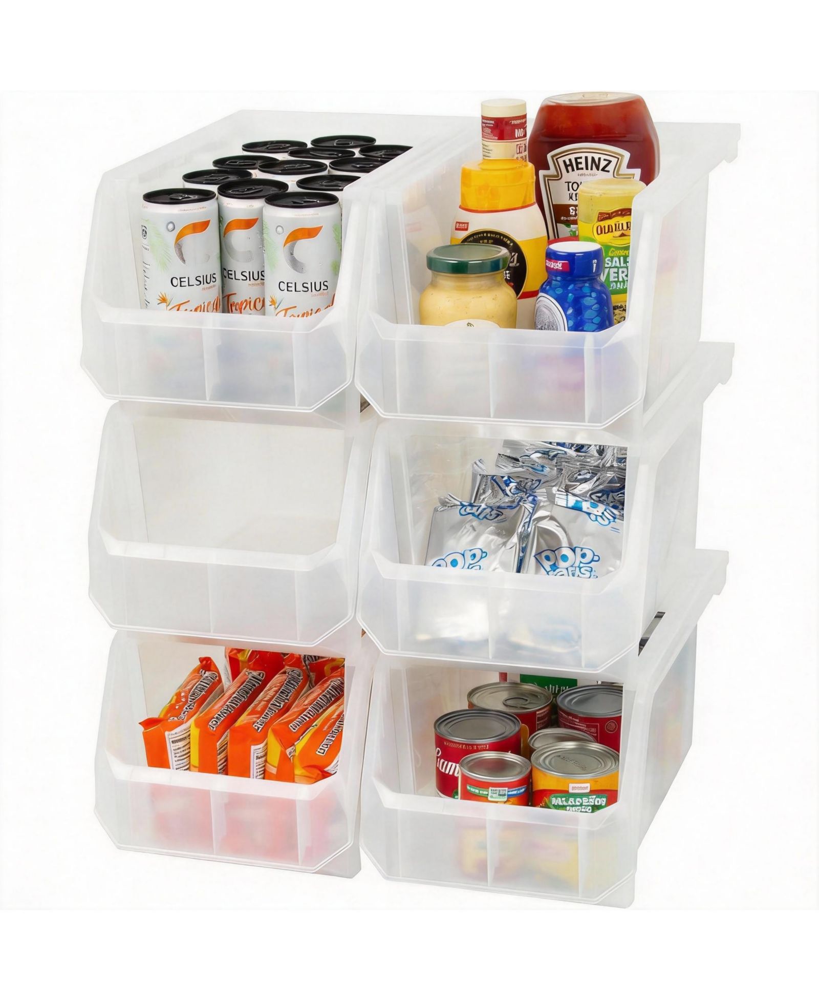 YIGII Large Stackable Storage Bins for Organizing Cabinets, Pantry, Closet, Garage, and Office 6-Pack