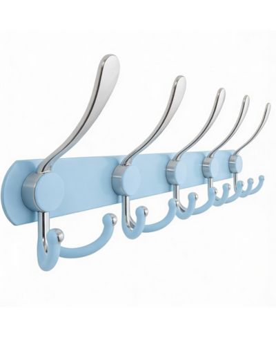 YIGII Durable Stainless Steel 5-Tri Hook Wall Rack for Hats, Coats, Towels, Blue