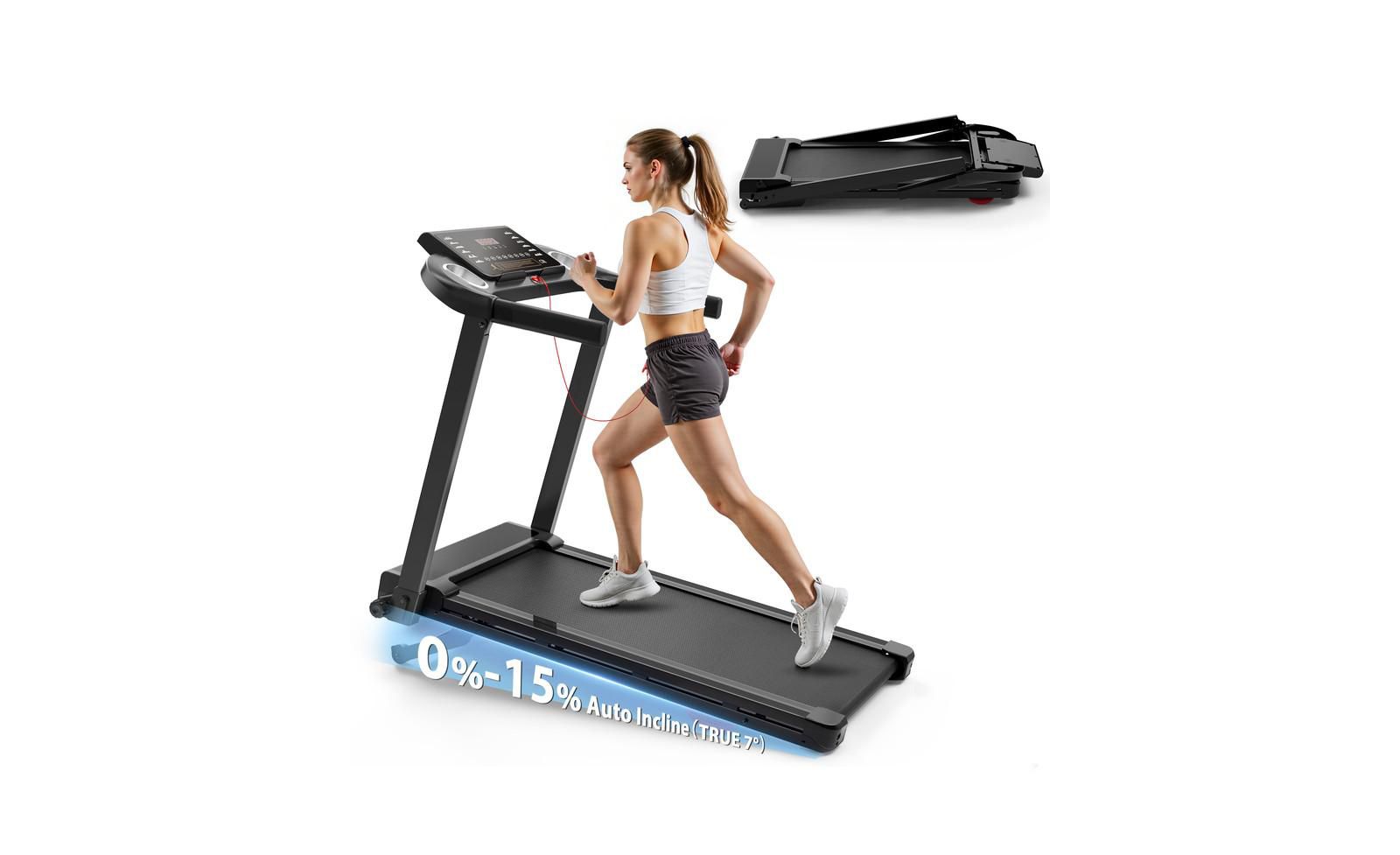 Rellysport Foldable Treadmill with Auto Incline, 2.5HP Walking Treadmill for Home, 15% Incline Treadmill with Handles, 300 lbs Capacity