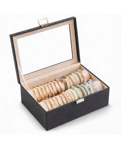 YIGII Clear Lid Bangle Organizer Box with Metal Closure - Perfect for Women's Jewelry