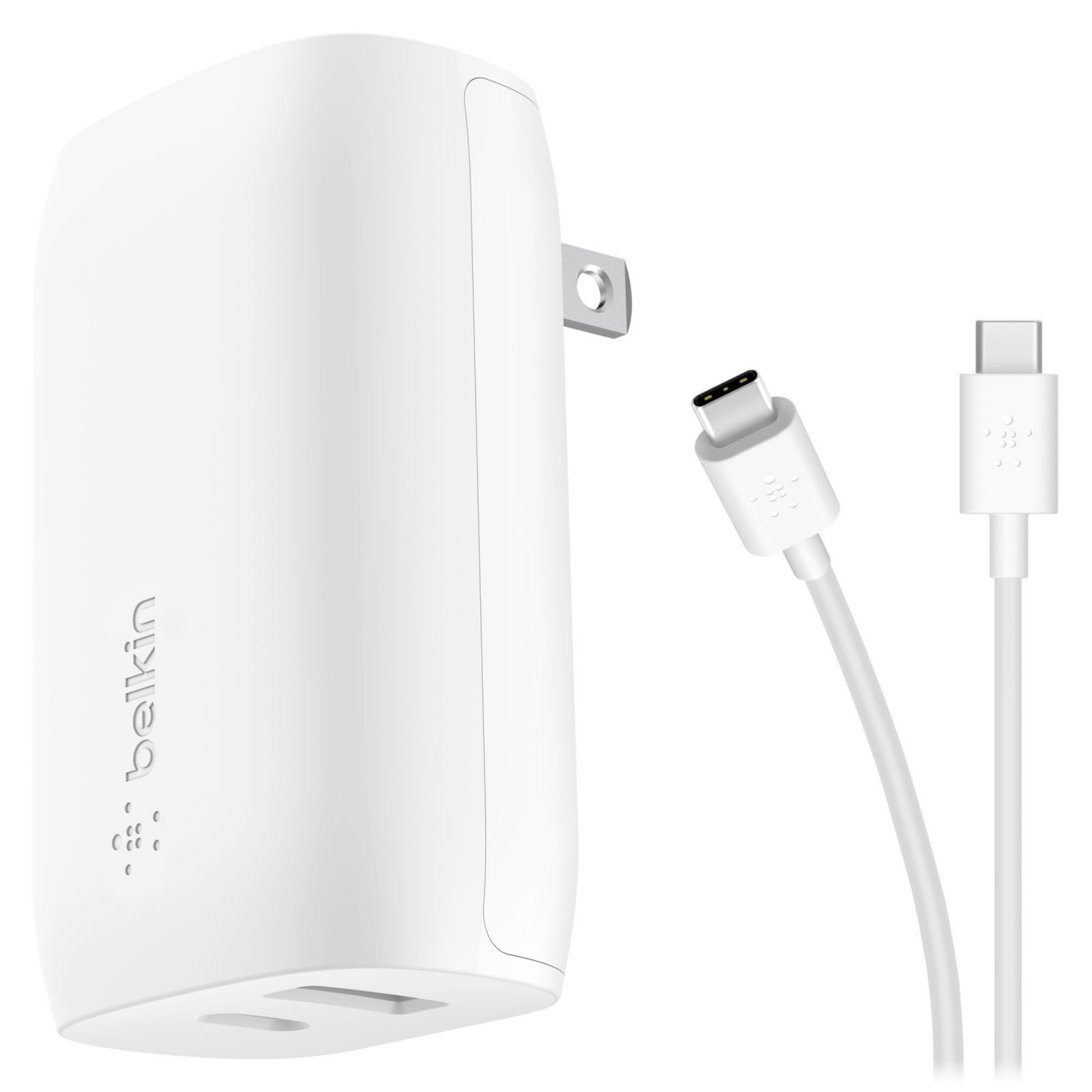Belkin BoostCharge Dual-Port USB-C and USB-A USB-C PD 3.0 Wall Charger for iPhone 15, Samsung, and More