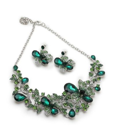 Комплект из ожерелья и сережек SOHI Green Teardrop Flora