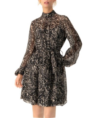 Ivonne Women's Paisley Printed Short Dress with Waist Tie