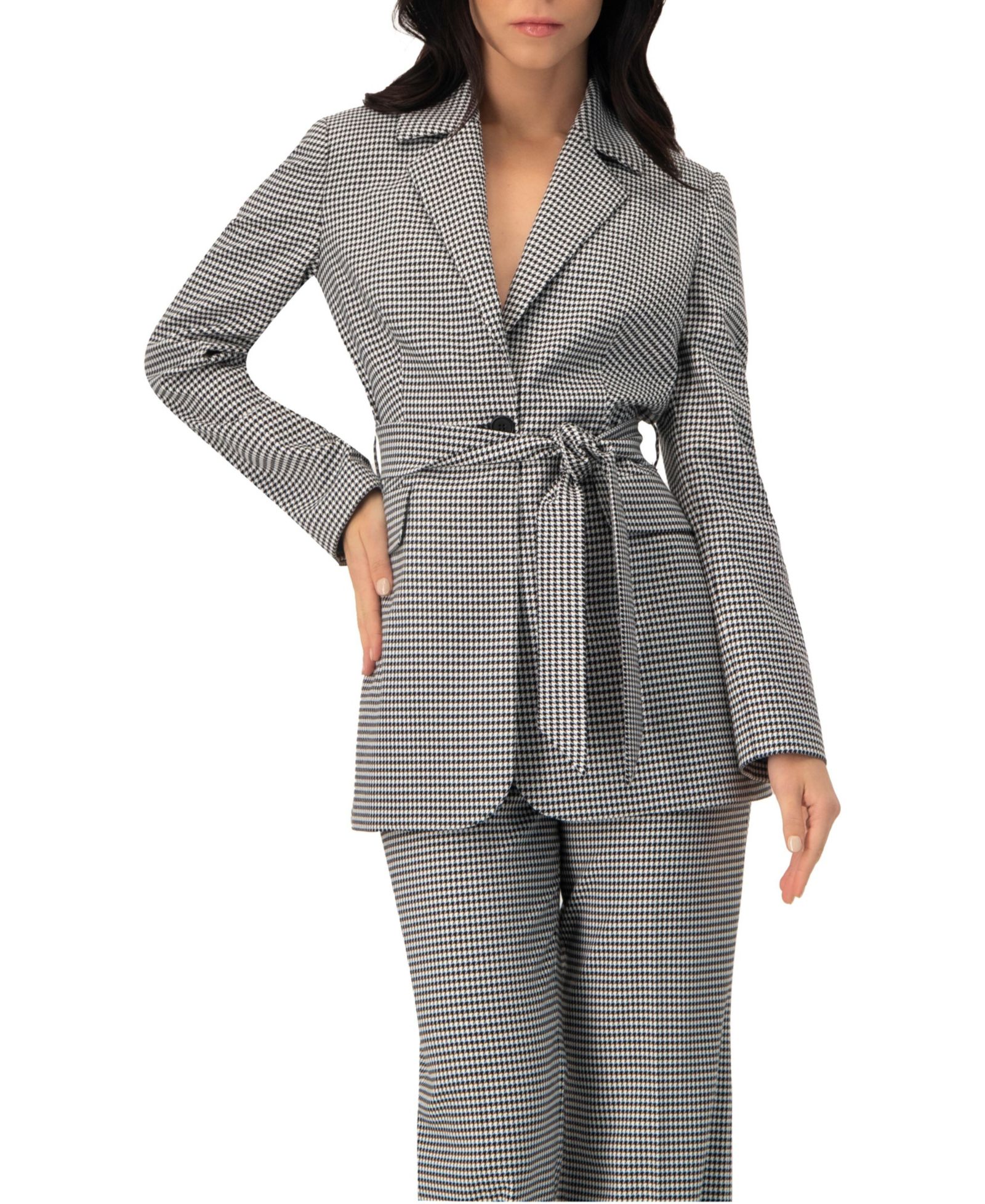 Ivonne Women's Tailored Houndstooth Blazer with Belt