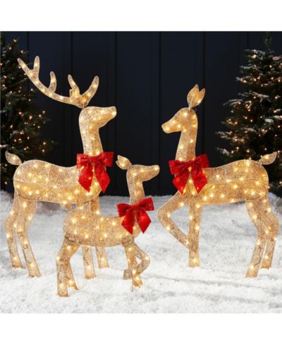Набор из 3-х светящихся 2D рождественских оленей Best Choice Products 4ft с 175 LED Lights, колышки