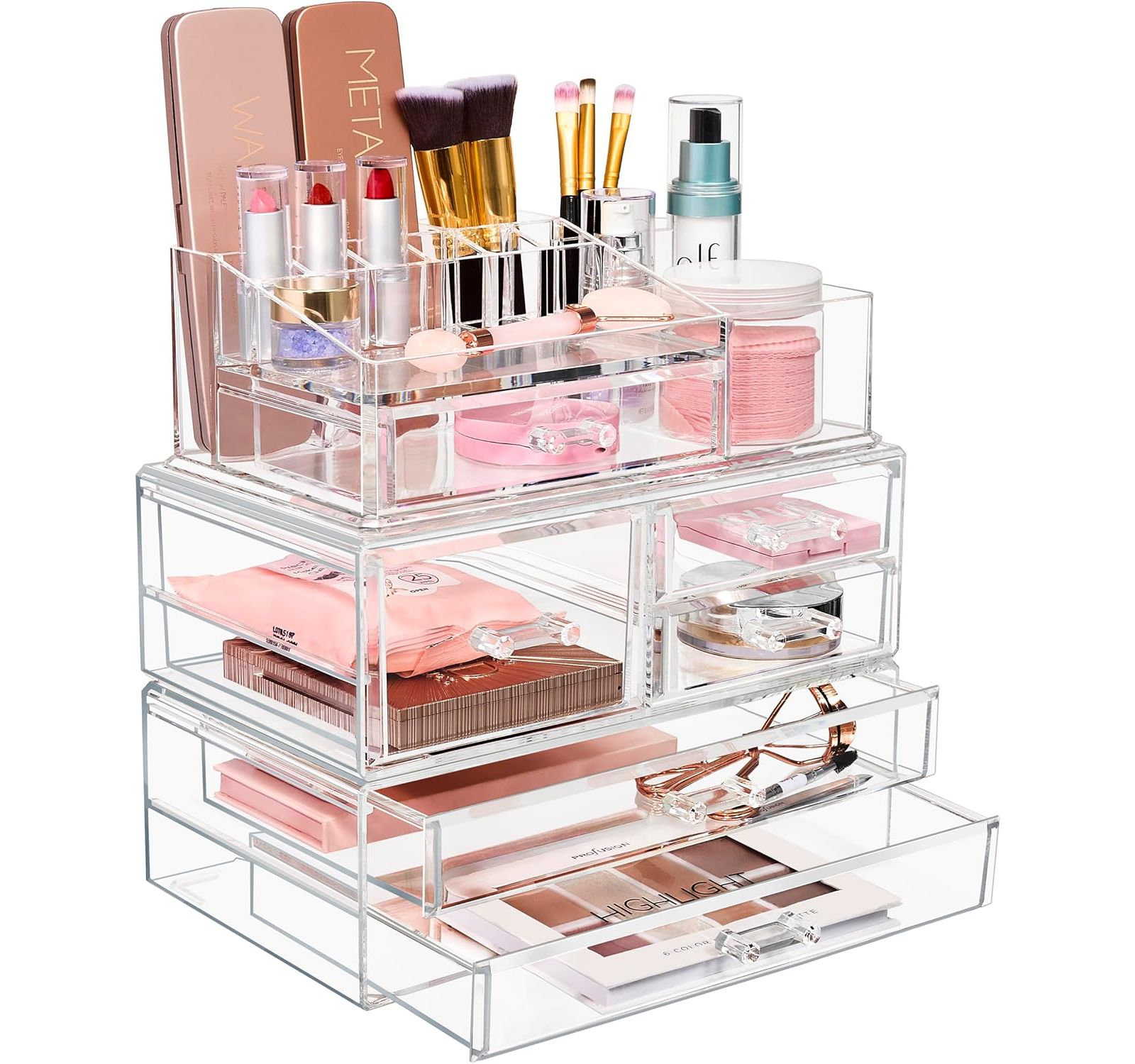 Sorbus 3 Piece Extra Large Stackable Cosmetic Organizers and Storage Set - Great Vanity, Dresser & Bathroom Organizer