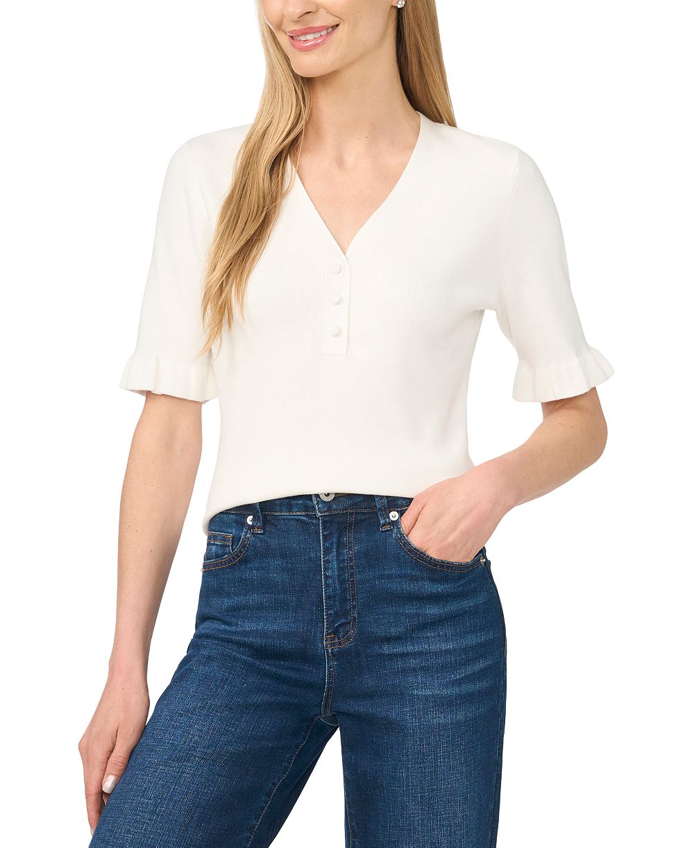 Женский свитер CeCe V-Neck Elbow-Length Ruffle Sleeves Rayon