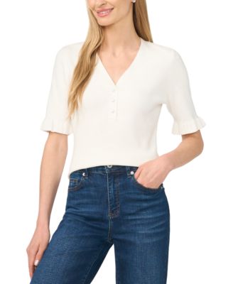 Женский свитер CeCe V-Neck Elbow-Length Ruffle Sleeves Rayon