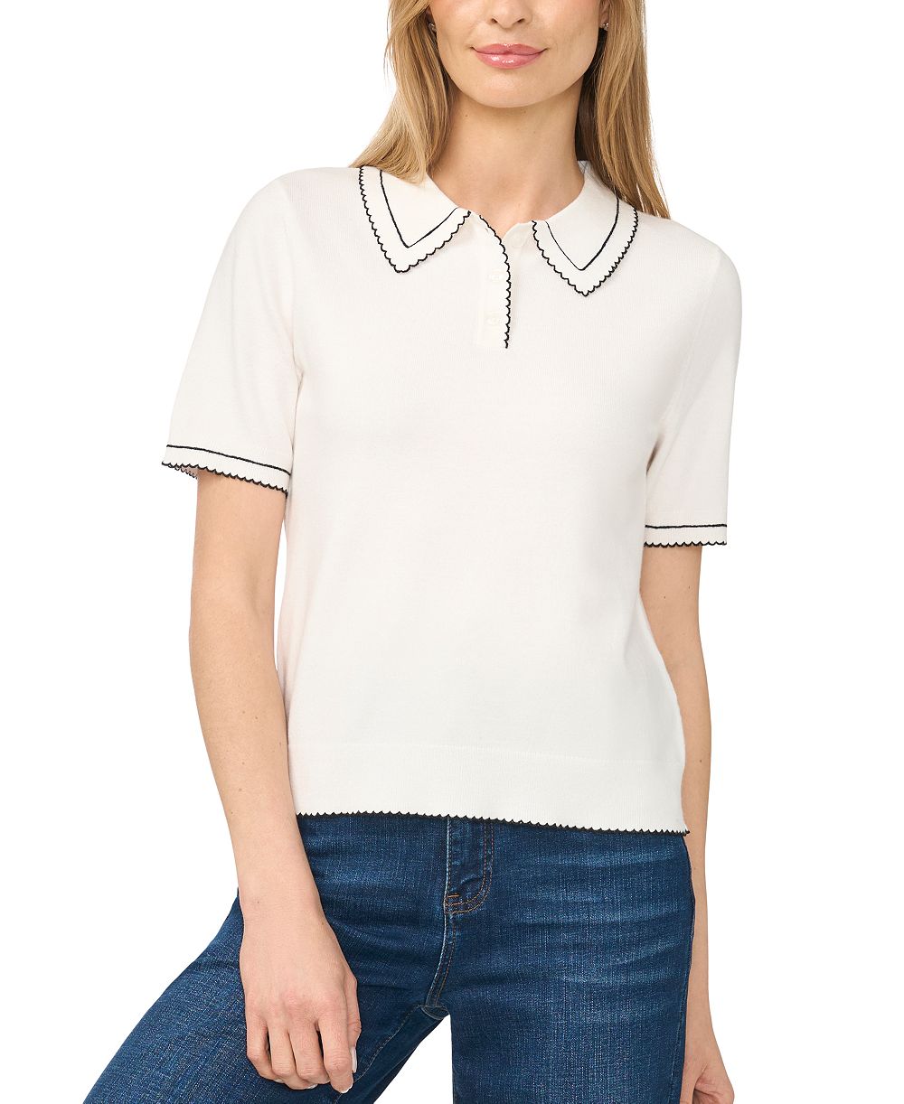 CeCe Women's Short-Sleeve Polo Sweater