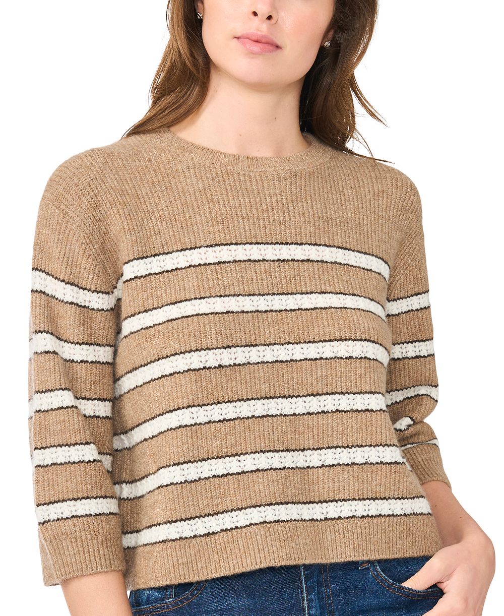 Женский джемпер CeCe Stripe Pointelle 3/4-Sleeve Crewneck