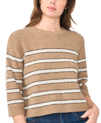 Женский джемпер CeCe Stripe Pointelle 3/4-Sleeve Crewneck