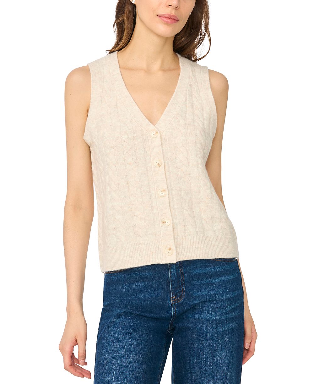 CeCe Women's Cable-Knit V-Neck Button-Up Sweater Vest
