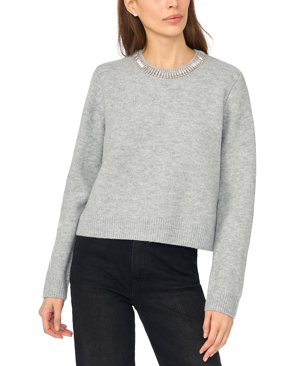 CeCe Women's Rhinestone Crewneck Sweater
