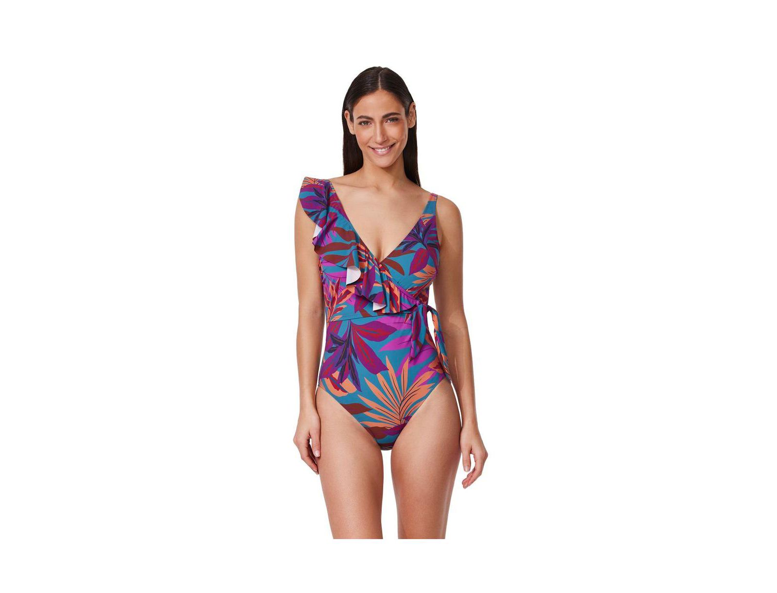 Profile by Gottex Women's Plantopia V-Neck Surplice Ruffle One Piece