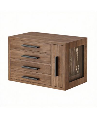 YIGII  Wooden Jewelry Box with 4 Drawers for Rings, Earrings, Brooches, Necklaces