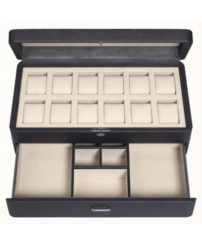 Шкатулка для часов YIGII Luxury, 12 мест, PU Leather, со стеклянной крышкой