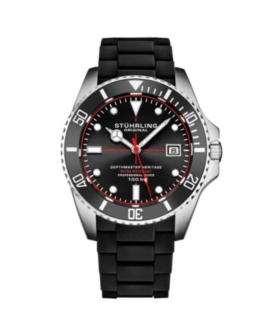 Мужские часы Stuhrling Depthmaster Heritage 4087, кварцевые, 44mm, черный циферблат с красными акцентами