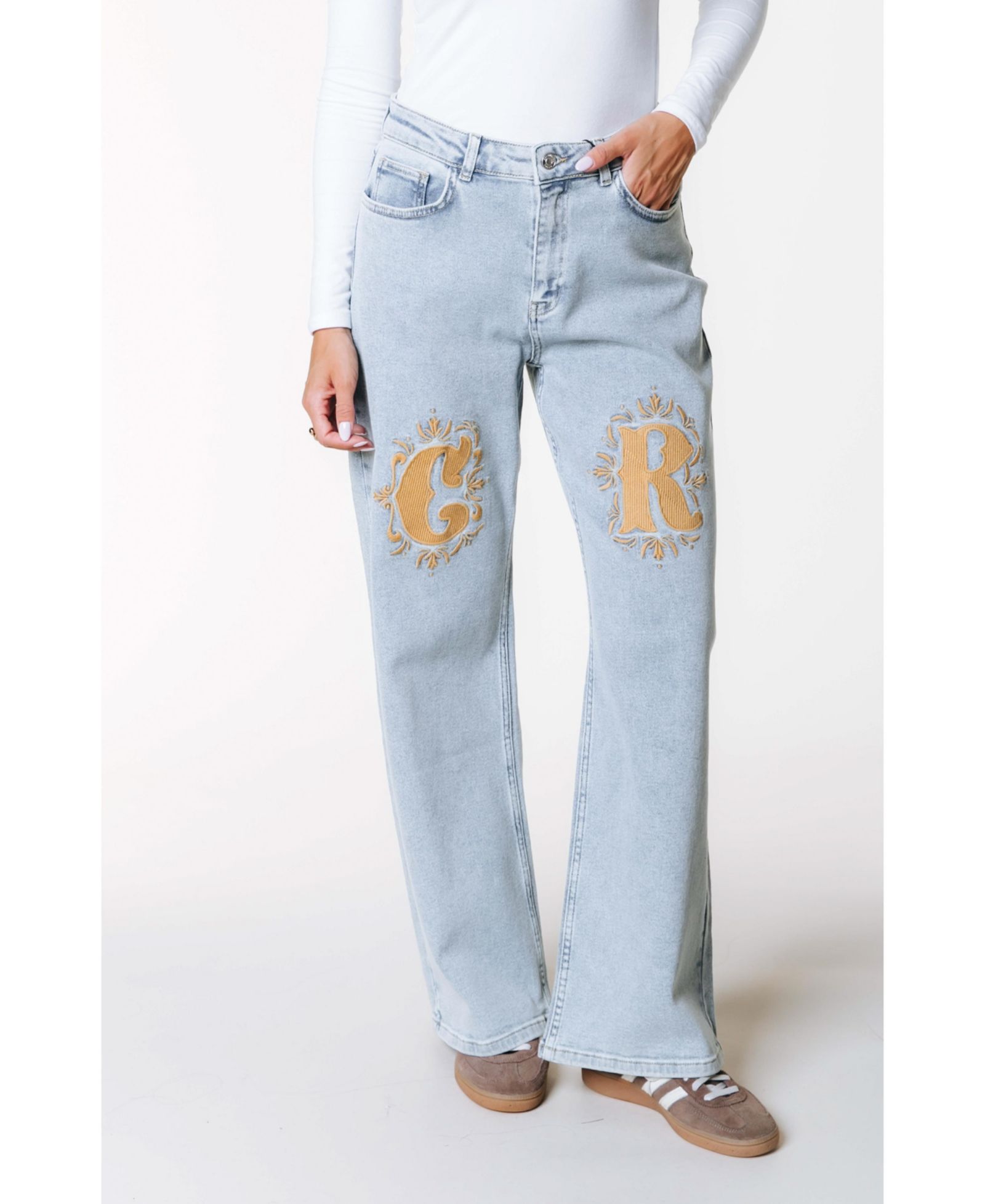 Colourful Rebel Women's Gaias CR Logo High Rise Straight Leg Denim Pants