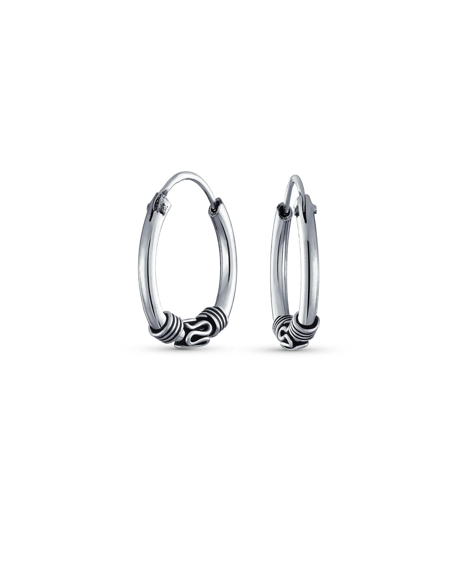 Bling Jewelry серьги-кольца Bali Boho из окисленного серебра .925, диаметр .75 Inch