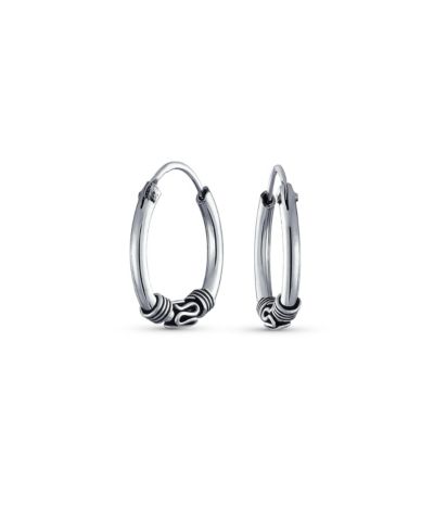 Bling Jewelry серьги-кольца Bali Boho из окисленного серебра .925, диаметр .75 Inch