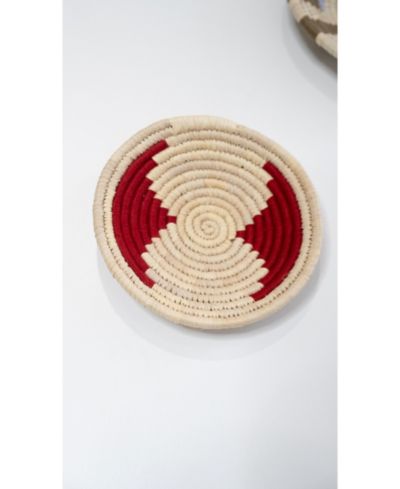 Wicker Village Sabai Grass Wall Basket Decor | Boho Hanging Wall Art | Red & Beige | 10 x 10 x 2 in