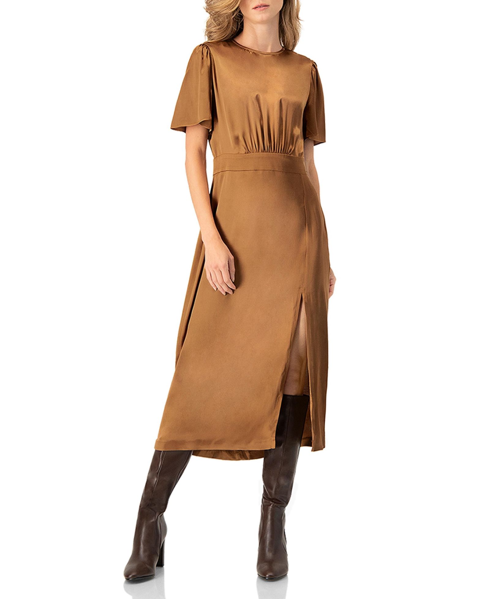 Ivonne Women's Short Sleeve Satin Midi Dress