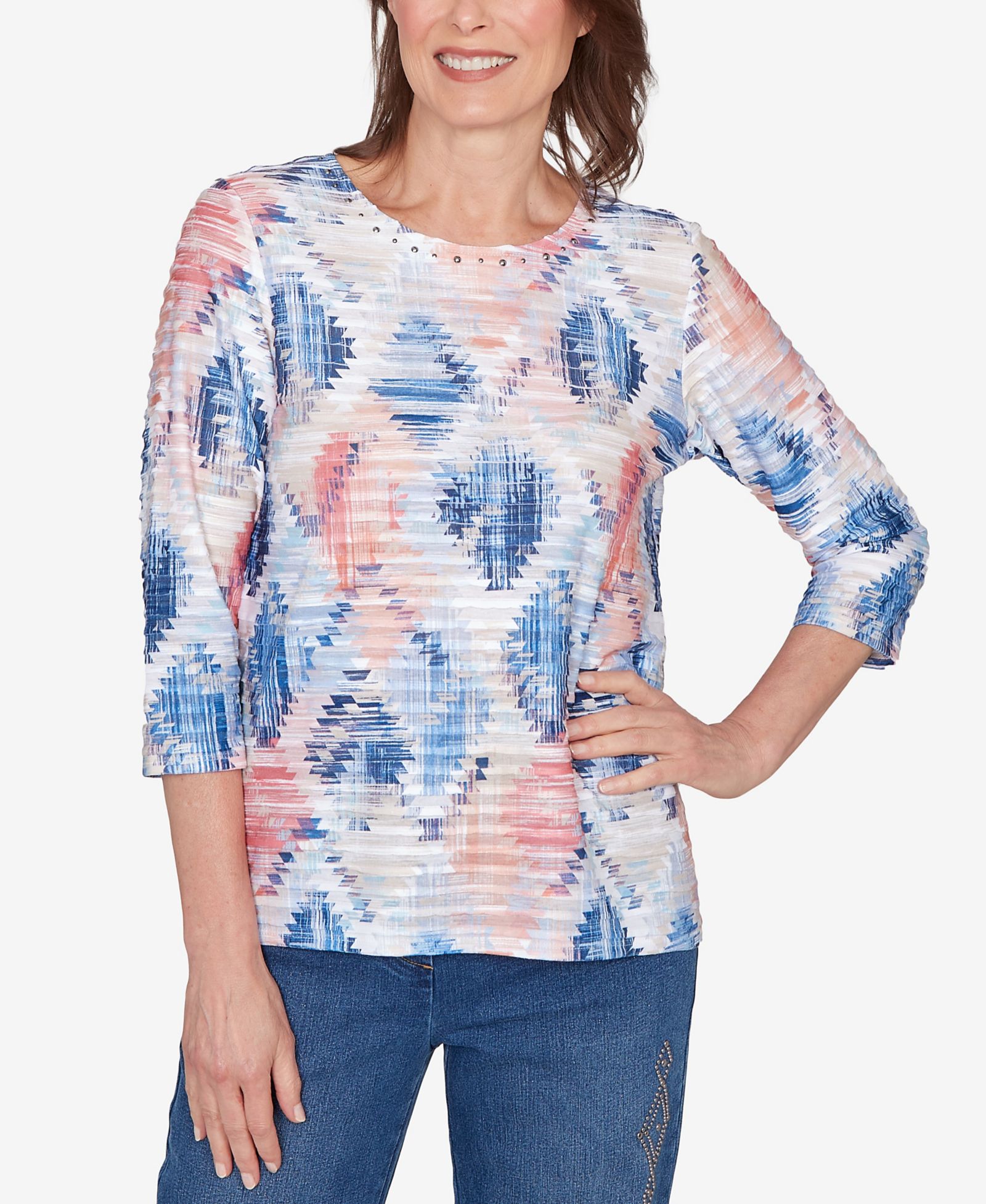 Alfred Dunner Petite Austin Aztec Diamond Knit Top